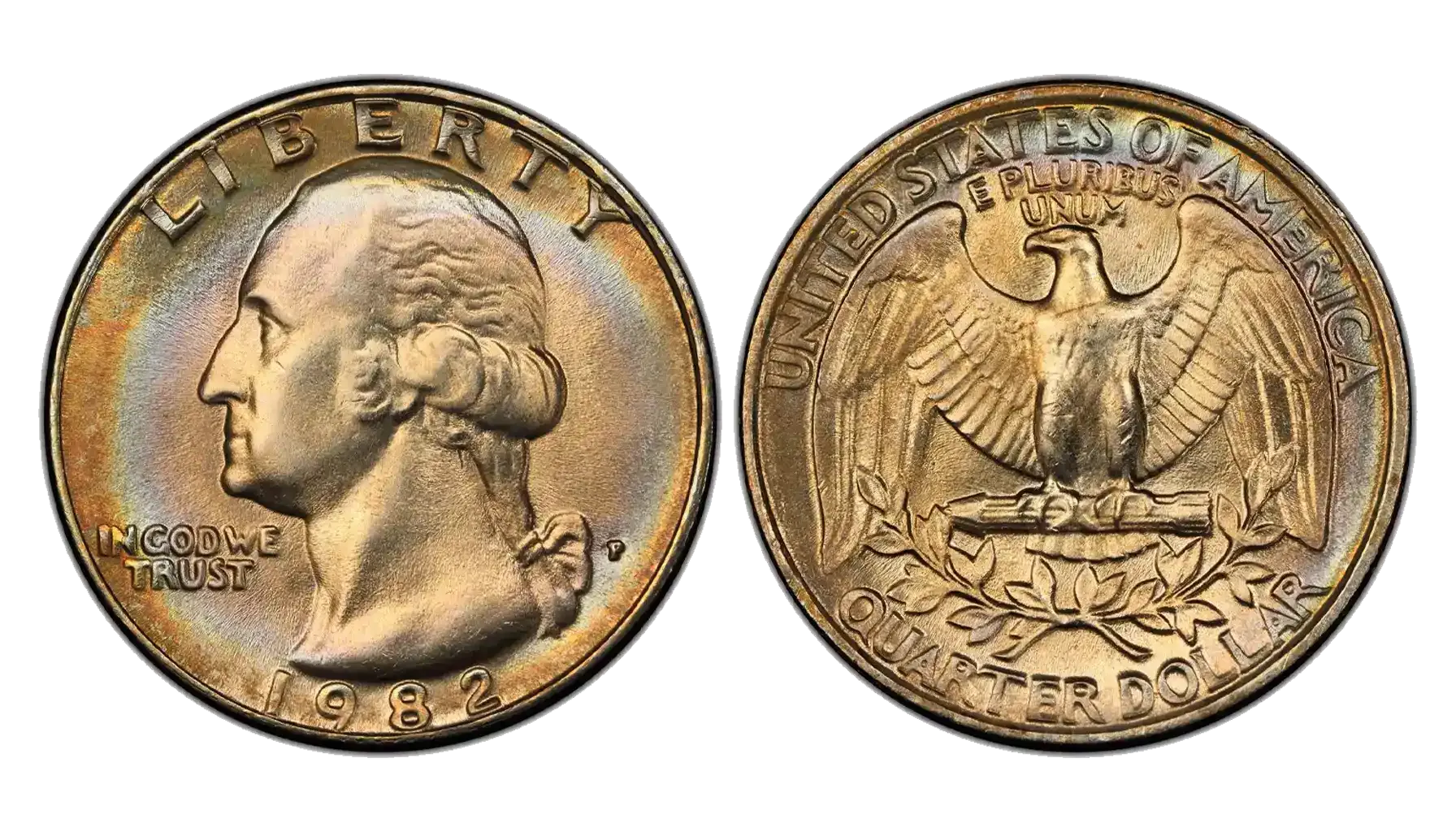 1982-P DDO doubled die obverse comparison showing genuine doubling versus machine doubling